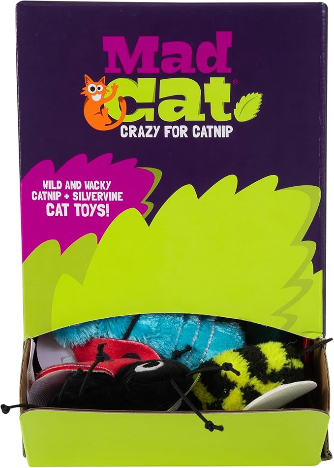 Mad Cat Buggin' Out Bulk Bin Catnip & Silverline Blend Wild and Wacky Bug Cat Toy, Pack of 24 Bugs