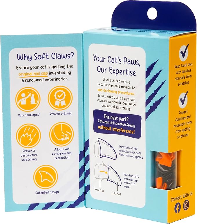 Soft Claws Safe Scratch-Free Solution for Cats - CLS (Cleat Lock System), Size: Large, Color: Halloween (Orange & Black)