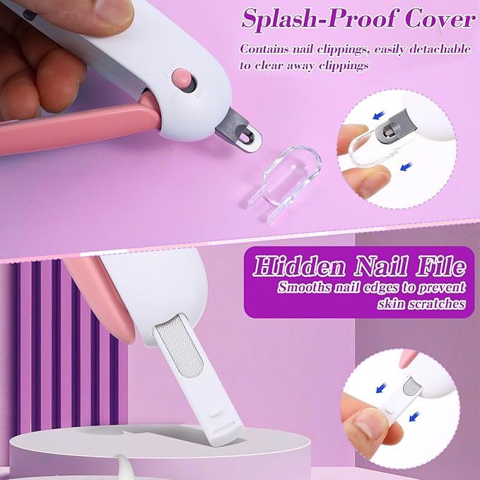 Safe Cat Nail Clippers with Adjustable Trimming Hole – Anti-Splash Claw Cutters with Hidden Nail File, Safe Toenail Trimmer for Kittens & Indoor Cats, No-Stress Grooming Tool