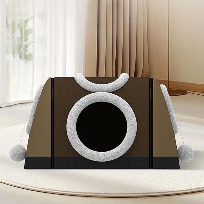 Enclosed House & Open Bed for Indoor Cats,Constant Modifiable Puss Bed with Removable Top Winter Season Double Manner Plan Revertible Pillow,Multi-Functional Pet Furniture with Scratch Pad