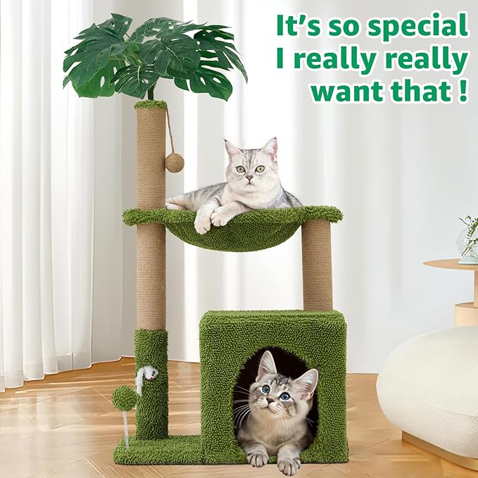 Woochpet 37" Cat Tree Tower for Indoor Cats Multi-Functional Comfy Cat Bed - with Sturdy Scratching Post, Cozy Hammock for Kittens and Small Cats,Cute Cat Tower with Fun Mouse Hole and Toy Ball
