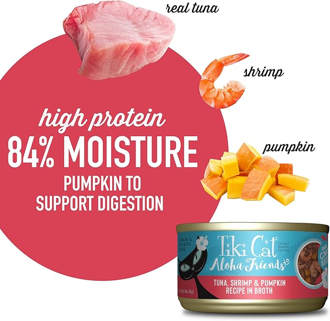 Tiki Cat Aloha Friends Wet Cat Food, Tuna, Shrimp & Pumpkin, 3 oz. Cans (12 Count)