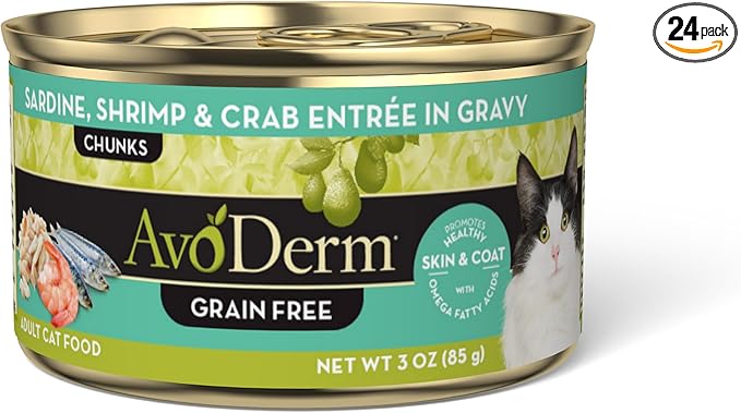 AvoDerm Natural Grain Free Sardine, Shrimp & Crab Entrée in Gravy Wet Cat Food 3 oz