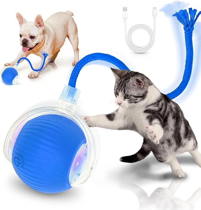 Interactive Cat Toys for Indoor Cats Smart Automatic Ball Rolling for Bored Kitten Pet Upgraded Speedy Moving Chase Dogs Toy Mothers Day Gifts Blue