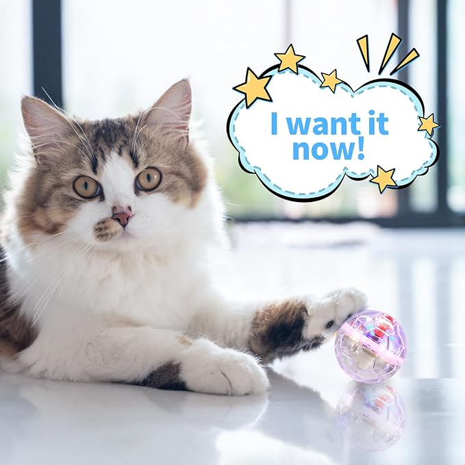 24 Piece Light Up Cat Balls Ghost Hunting Equipment, Indoor Motion-Activated Magic Cat Ball, Plastic Glowing Pet Toys