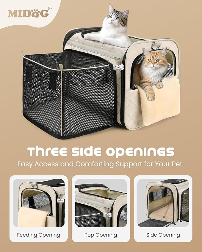 MIDOG Cat Carrier Soft for Small to Medium-Sized Cats,Up to 25 Lbs, Large Soft Sided Pet Carrier,Collapsible Travel Cat Carriy Bag(Beige,20 inch x 13 inch x 13 inch)