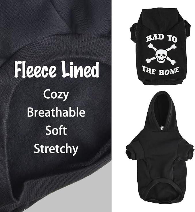 EXPAWLORER Dog Hoodie Sweater - Bad to The Bone Dog Sweatshirt Skeleton Costume, Warm Fleece Lined Pet Clothes with Leash Hole, Fall Winter Cozy Soft Pet Outfit Coat for Large Dogs, L
