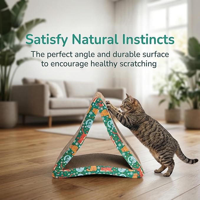 Nicunom Cat Scratcher Foldable Cat Scratching Board, Triangle Cat Scratching Pad, 6 Usable Sides Cat Scratchers Vertical Cat Scratching Post for Indoor Cats, Recyclable Cardboard Lounge