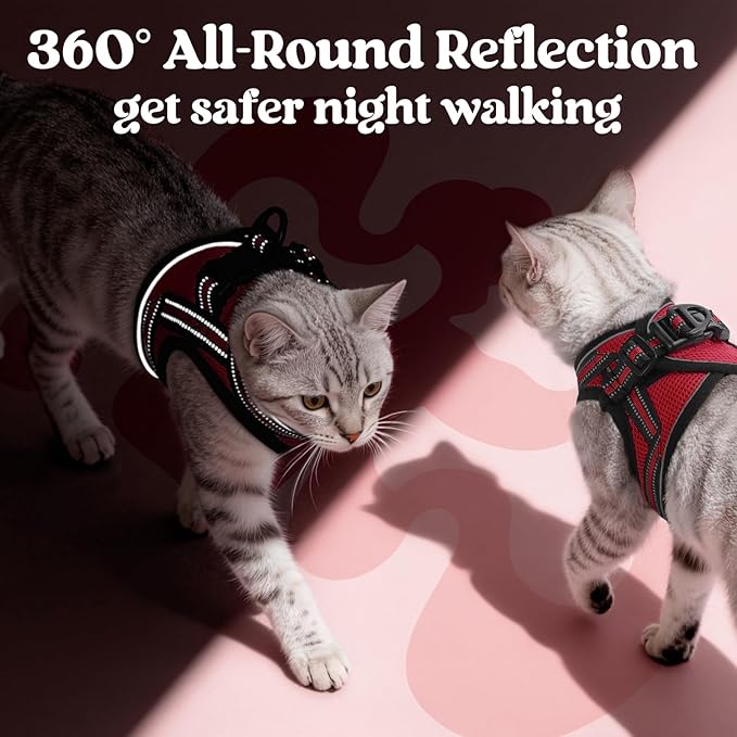 rabbitgoo Cat Harness and Leash Set for Walking Escape Proof, Adjustable Soft Kittens Vest with Reflective Strip for Cats, Comfortable Outdoor Vest, Red, M