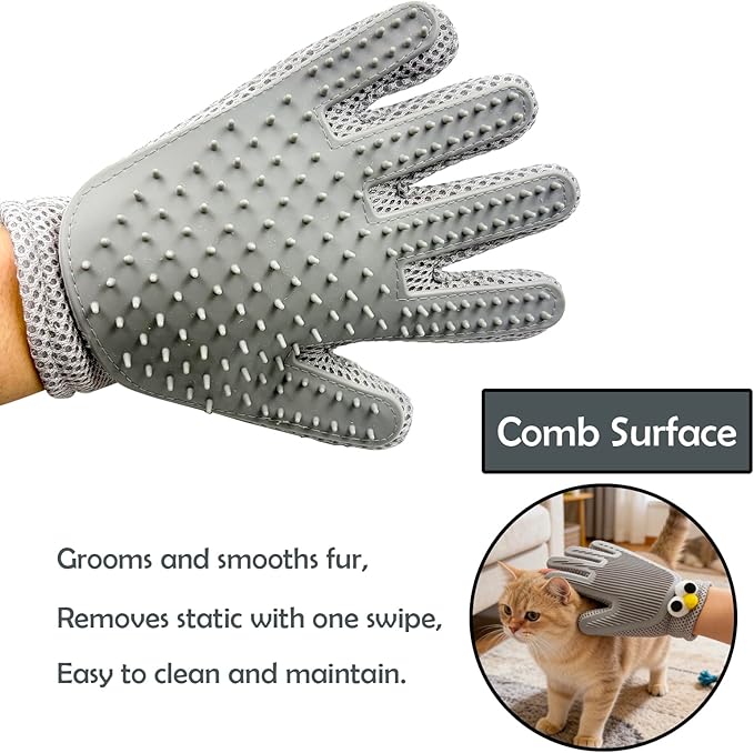 2PCS Double-Sided Pet Hair Remover Gloves - Reusable Gentle Shedding Brushes for Dogs, Cats & Horses with Long and Short Hair, Carpet Rake for Carpet, Couch, Furniture, Car Interior