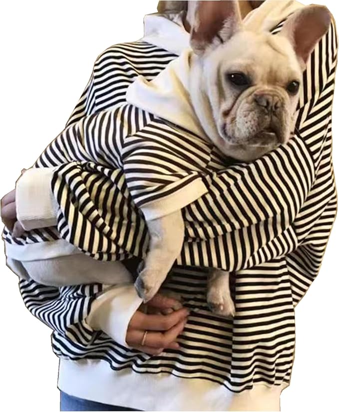 Matching Dog and Owner Clothes Separately Sold,Striped Mom Dad Dog Hoodie for Small Dogs Cats,Puppy Sweatshirt Fall Winter(Black,Pet 2XL)