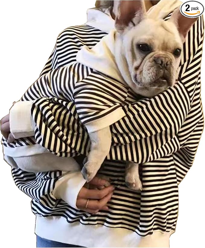 Matching Dog and Owner Clothes Separately Sold,Striped Mom Dad Dog Hoodie for Small Dogs Cats,Puppy Sweatshirt Fall Winter(Black,Owner XL)