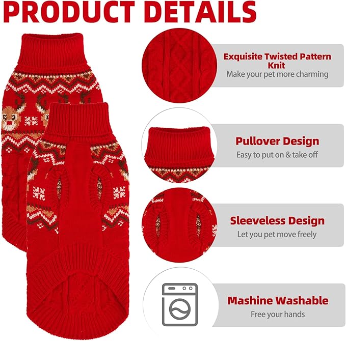 PUPTECK Winter Cat Sweater Coat - Soft Warm Cold Weather Clothes Knitwear for Kittens & Small Dogs Indoor Outdoor Wearing, Knitted Classic for Doggies Kitties Girls Boys, Christmas Deer, S