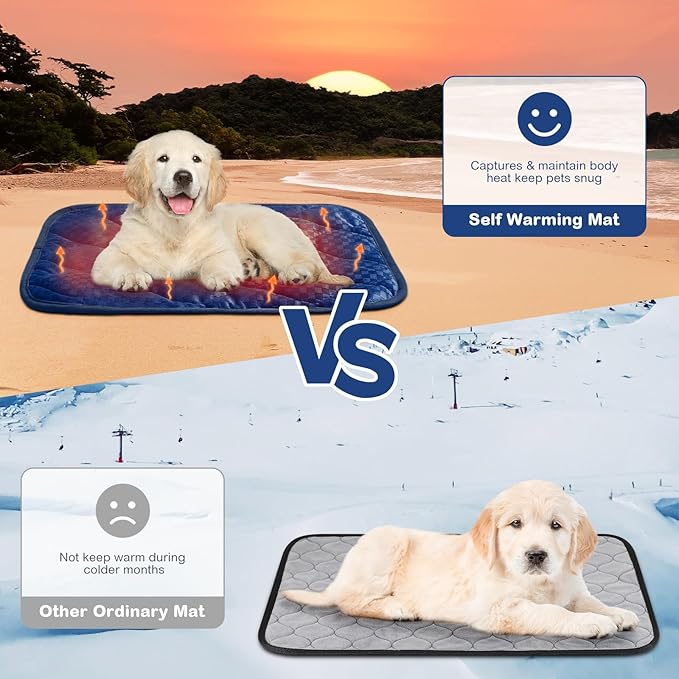 Tujoe 4 Pack Self Warming Cat Mat Self Heating Cat Pad Warm Thermal Pet Bed Washable Dog Crate Pad Body Heat Dog Bed Mat Blanket Non Slip Bottom for Outdoor Indoor Pets