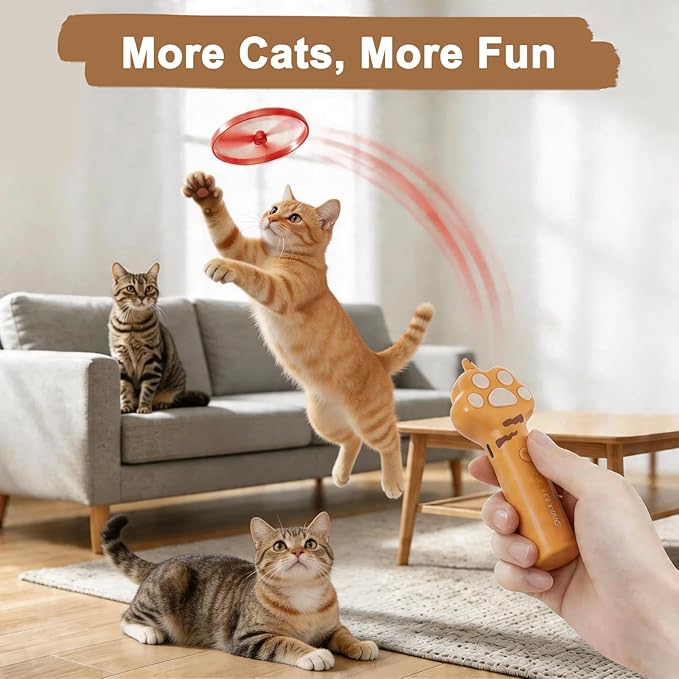 Cat Fetch Toy Launcher, Interactive Cat Toy for Indoor Cats, Flying Disc Cat Toy with 6 Discs, Cat Toys for Bored Indoor Cats, Cat Chase & Exercise Toy