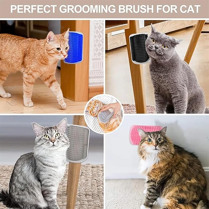 Cat Self Groomer – Wall Corner Grooming Brushes for Cats and Small Pets – Soft Massage Brush for Shedding Control and Face Rubbing (Pink)