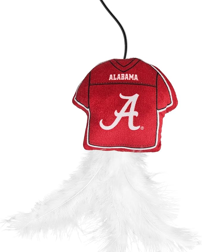 NCAA Alabama Crimson Tide Team Jersey Wand with CAT NIP, Cat Toy Jersey Shaped Plush Teaser Toy for Cats & Kittens - Interactive Pet Toy for Play & Exercise