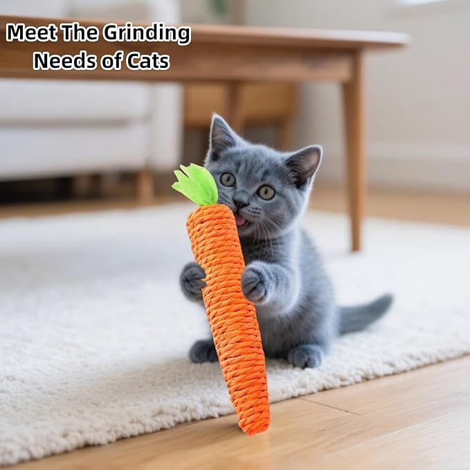 3 Pack Cat Chew Toys for Teething Orange Carrot Cat Chew Rope Toys Teething Aid for Indoor Kittens