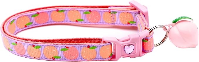 Peach Cat Collar with Bell | Safety Breakaway Collar | Adjustable Large Size or Kitten (Large(10lbs & Up), Purple)
