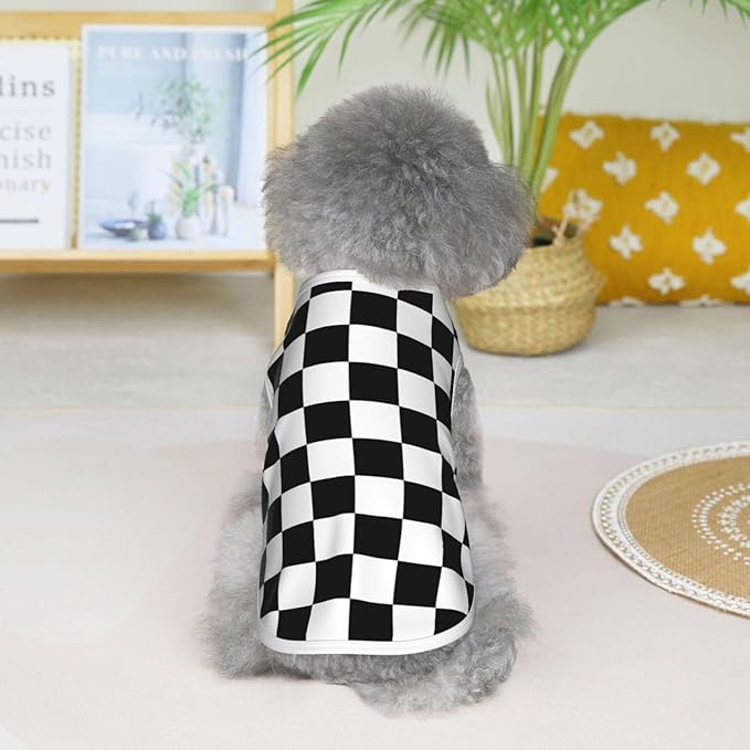 Black and White Checkered Race Flag Dog Shirts Sleeveless Puppy Cotton T-Shirts Breathable Dog Clothes Pet Apparel Tank Top Pullover Doggy Cozy Canine Wear for Small Dogs Cats White Large