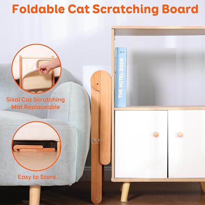 3 Transformable Shapes Cat Scratching Post - Adjustable L-Shape Sisal Scratcher with Multiple Fresh Fun Play Modes, 100% Natural Solid Beechwood& Sisal, Eco-Friendly Furniture Protector