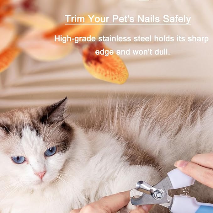 Pet Nail Clippers for Dogs & Cats with Safety Guard, Sharp Stainless Steel Blades, Professional Dog Nail Trimmers for Small Medium Large Breeds, Cat Nail Clippers for Indoor Cats, Quiet Grooming Tool