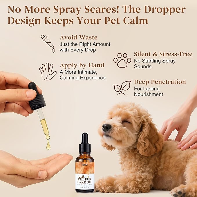 Pet Fur Care Oil Detangles, Reduces Shedding Leave-in Conditioner for Dogs & Cats – Strengthen, Moisturize & Restore Natural Luster to Your Pet’s Coat, 1.01 fl. Oz