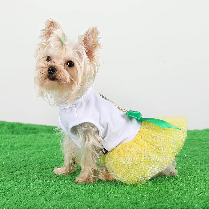 Dog Dresses for Small Medium Dogs Girl Pineapple Mesh Dress Dog Outfit, Summer Tutu Dog Dresses Cat Apparel, Cute Pet Puppy Clothing Doggie Outfits, X-Large, Yellow