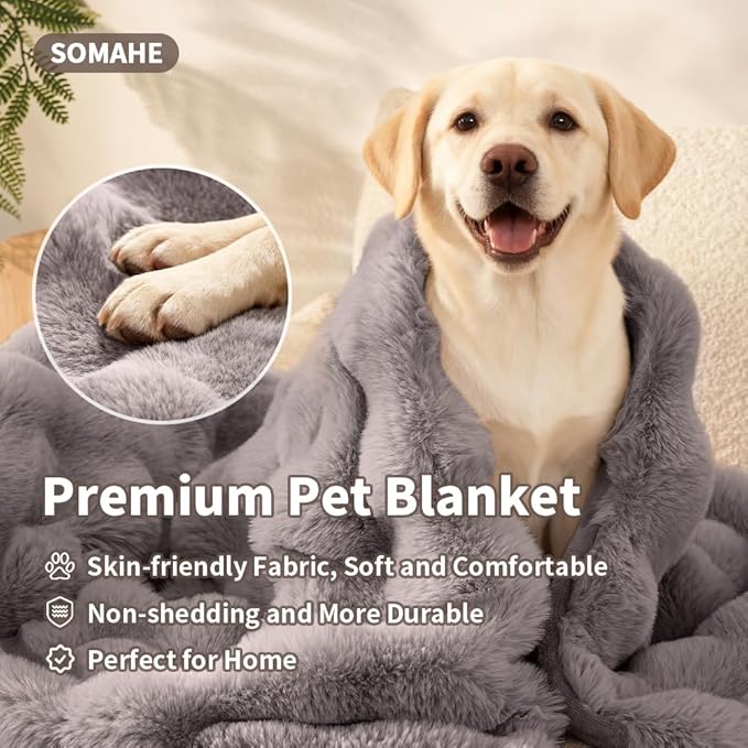 SOMAHE Dog Blanket, Reversible Sherpa & Bubble Fleece Pet Throw, Ultra-Soft Plush for Medium Dogs, Machine Washable, Anti-Static, Warm & Cozy, 39"×31" Inch Gray