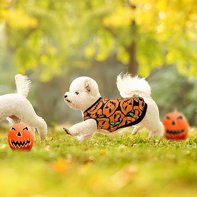 PET SHOW 4 Pack Halloween Dog Shirts for Medium Dogs Ghost Pumpkin Tank Top Tee Black Orange T-Shirts Pets Holiday Party Sleeveless Vest Dog Clothes Boys Girls(Large)