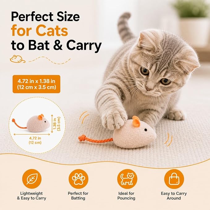 Cat Toys Mouse Set, 10 Pack Plush Mice with Rope Tails, Soft Interactive Cat Toy for Indoor Cats, Kittens, Chase, Batting & Hunting Play