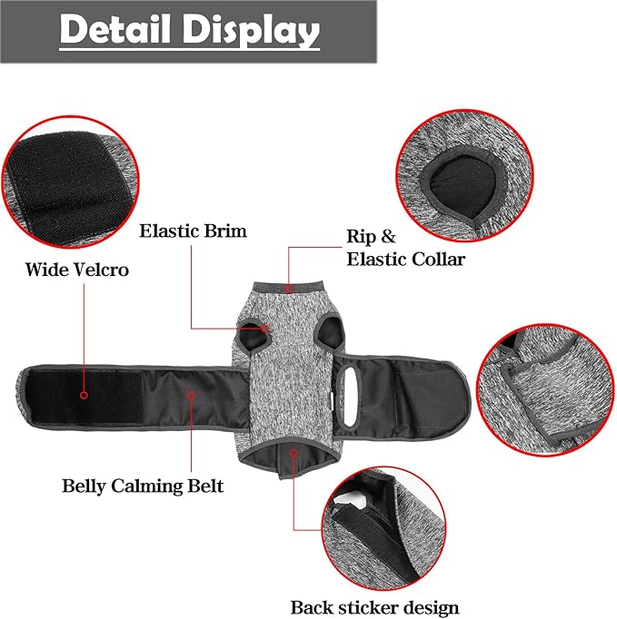 Pet Anxiety Jacket, Calming Vest with Adjustable Hook and Loop for Cats and Dogs, Soft Polyester Cotton Blend Fabric for Stress Relief During Thunder Fireworks and Travel