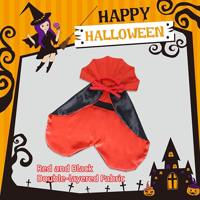 ROSAUI Halloween Pet Vampire Cape – 23.62″ Adjustable Red & Black Costume for Large Dogs (Golden Retriever, Labrador, German Shepherd) Spooky Cloak with Stand-Up Collar (L Size)