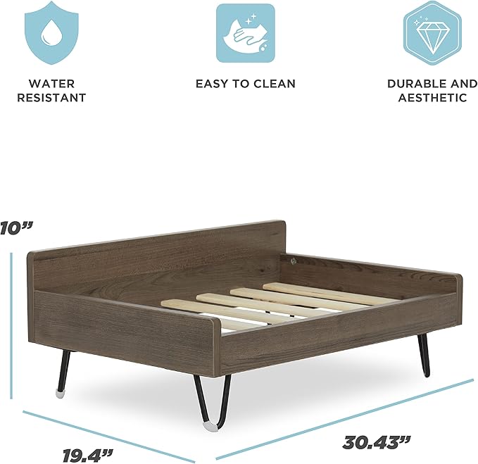 Wooden Dog Bed and Dog Couch with Water-Resistant and Calming Mattress, Small to Medium Elevated Pet Bed, Greenguard Gold Certified, Dog Beds & Furniture, Chase - TailZzz