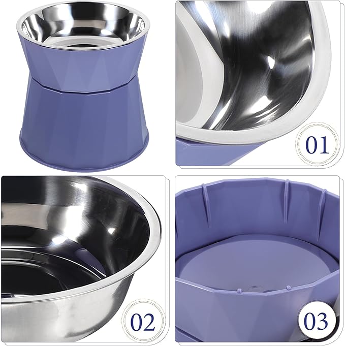 Kisangel Elevated Cat Bowl Adjustable Raised Pet Feeder with Non-Slip Support Stand in Blue for Indoor Cats Feeding and Watering