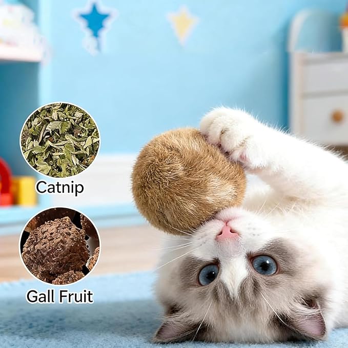 3PCS Soft Fluffy Rabbit Fur Catnip Balls – Fake Fur Cat Toys for Indoor Cats, Washable & Fun to Chase, Perfect for Bunny Kicks, Exercise & Bonding