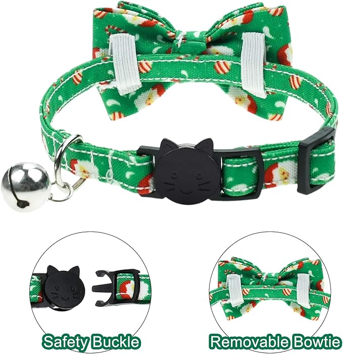 Malier 2 Pack Christmas Cat Collars Breakaway with Bow Tie and Bell, Classic Buffalo Plaid Kitten Collar with Cat Bow Tie Cat Collar for Cats Kitty Kitten Cat Stocking (Christmas)