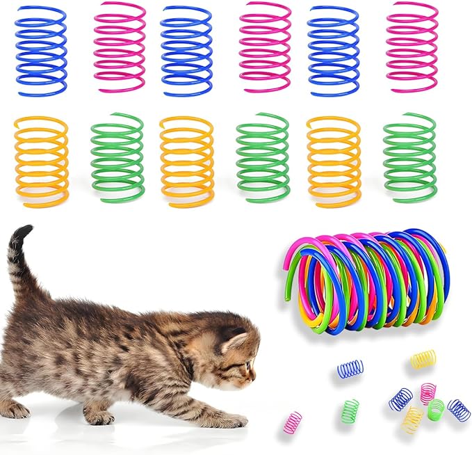 Cat Toys Spring - Interactive Cat Toy & Kitten Toys with Durable Plastic Coils for Swatting, Biting, Hunting - Keeps Cats Fit & Entertained (12Pcs)