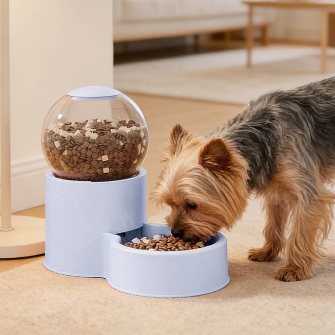 Automatic Cat Feeder, Water Dispenser Gravity Food Feeder and Water Set, Pack of 2, Cat Food Dispenser and Gravity Water Fountain for Cats Small Dogs Puppies Kittens Pets (Blue)