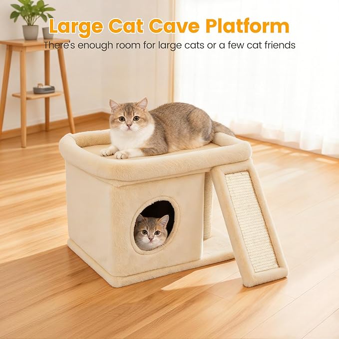 Cat Tree, Compact Cat Tree for Small Spaces, Heavy Duty Cat Tower for Large Cats,Small Cat Tower with Cat Scratching Post & Bed, Cat Condo Climbing Furniture for Indoor Cats (Off-White)