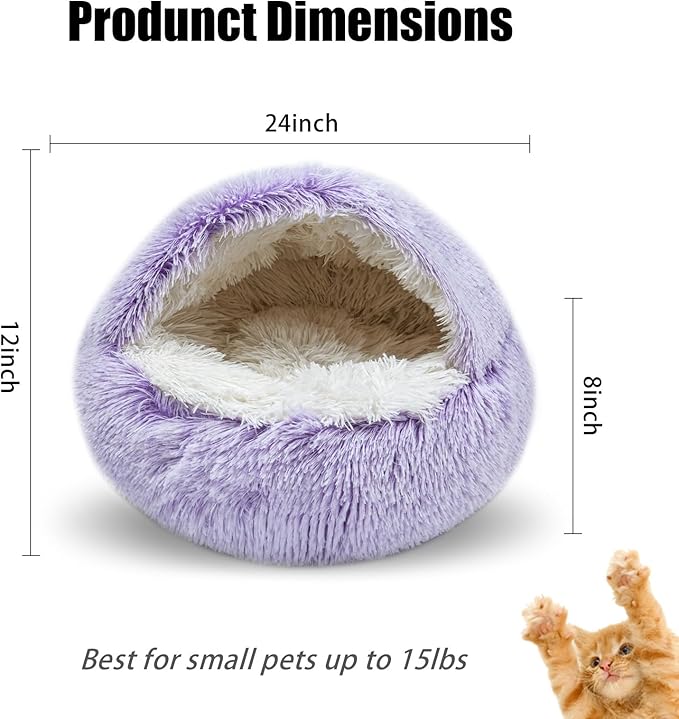 FORMYCATIE Cat Beds for Indoor Cats,Cat Cave for Puppy and Kitty,Calming Small Dog Bed for Small Dogs with Cover Cave,Cozy Warming Fluffy Washable Anti-Slip Pet Sleeping Bag(24 * 24inch,Purple)