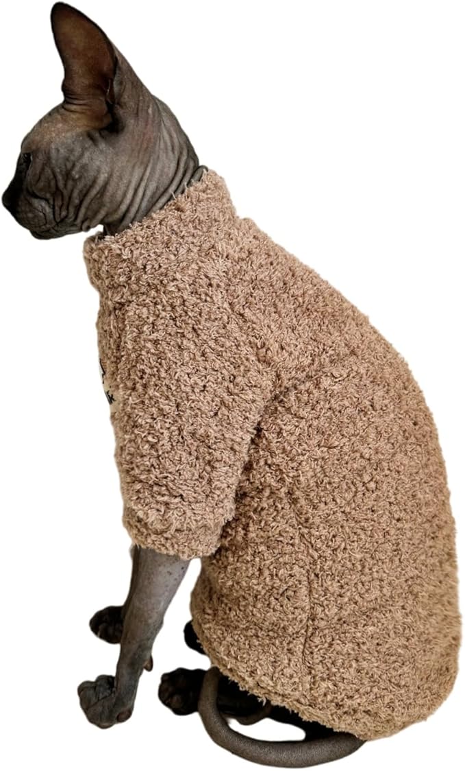 Sphynx Cat Clothes Hairless Cat Super Soft Warm Fleece T Shirt Elastic Winter Sweater Outfit, Pet Clothes for Sphynx Cat Coat for Cats and Small Dogs Apparel (Brown, X-Large)