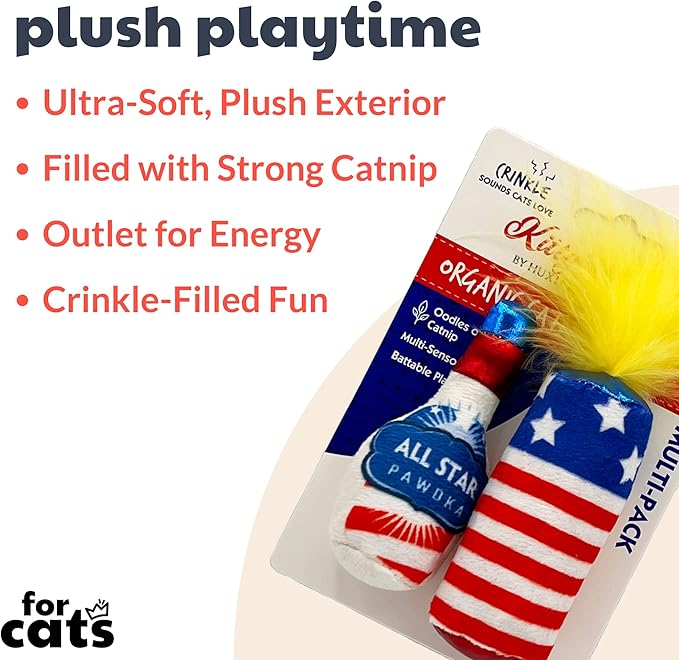 Huxley & Kent Plush Cat Toy - 4th of July Interactive Catnip Toy for Cats & Kittens - Soft with Crinkle & Catnip - Fun Indoor Play - Firecracker & All Star Pawdka, 2pk