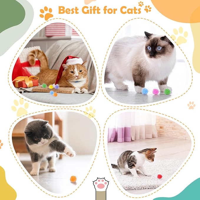 DF DUALFERV 60 Pcs Cat Pom Pom Balls, Interactive Cat Toys, Sparkle Balls for Cats, Extra Large and Fuzzy for Exercise and Entertainment, Multicolor, 1.5 Inch (30)