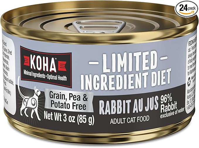 KOHA Limited Ingredient Diet Rabbit Pate Wet Cat Food - Novel Protein Recipe - Sensitive Stomach - Grain, Pea & Potato Free - 3 oz (Pack of 24)