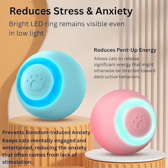 Interactive Cat Toy Ball, 3 Play Modes, Automatic Rolling with RGB Lights, E-TPU, Smart Moving Bouncing for Cats and Dogs, Blue
