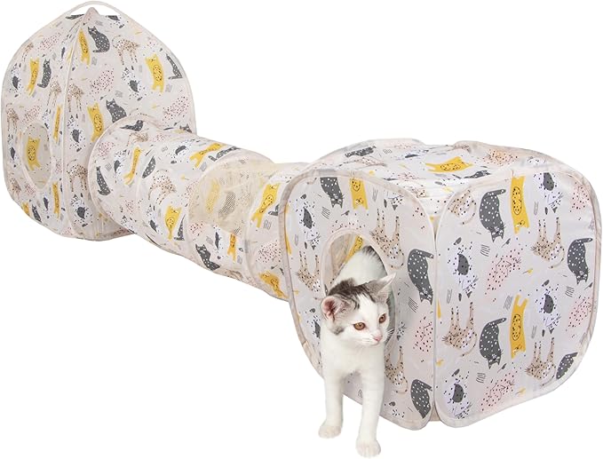 Kitty City Light Pink Cat-Themed Cat Play Furniture Set, Collapsible Pop-Up Cat Toys Combo with Cube, Tunnel & House, Indoor Cat Playground for Play, Hiding & Lounging