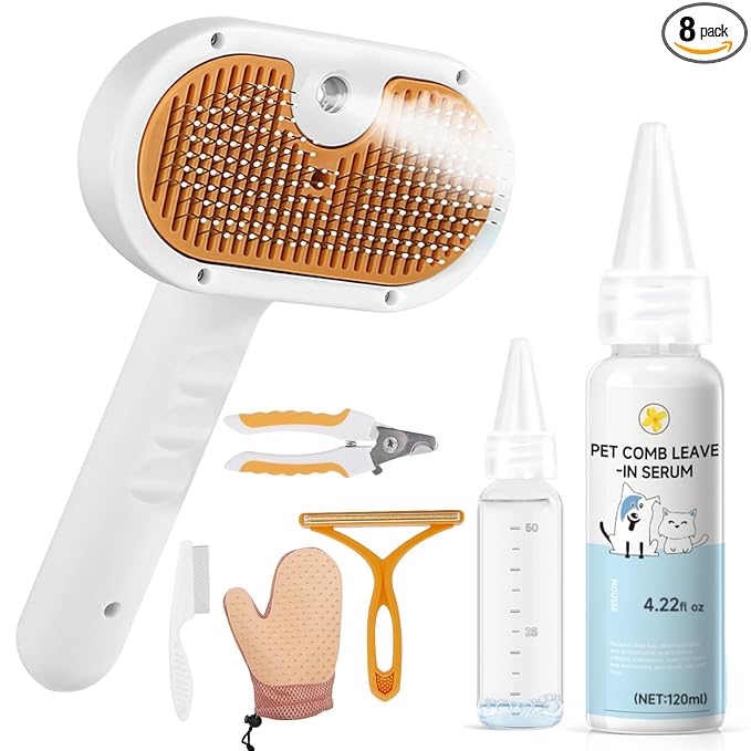 Pet Steam Brush Dog Cat 2026 New Grooming Comb for Shedding, Floating Hair, Smooth & Detangling, Gentle Cool Mist Softens Hair Reduces Static Helps Pets Who Dislike Bathing,Includes Waterless Shampoo