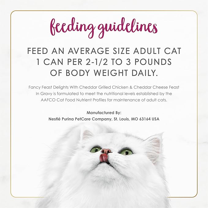 Fancy Feast Purina Delights with Cheddar Grilled Chicken and Cheddar Cheese Feast in Wet Cat Food Gravy Cat Food - 3 oz. Cans (Pack of 48)