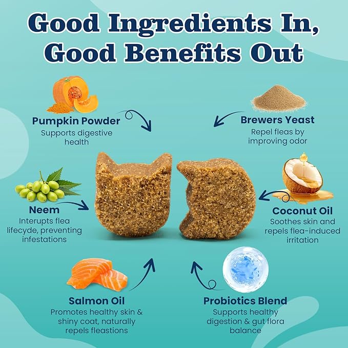 Flea Treatment for Cats 300 Treats Natural Flea and Tick Prevention Supplement for All Cats - Skin & Coat Care, Immune System Boot, Digestive Gut Health, Daily Oral Flea Supplement Chicken Flavor